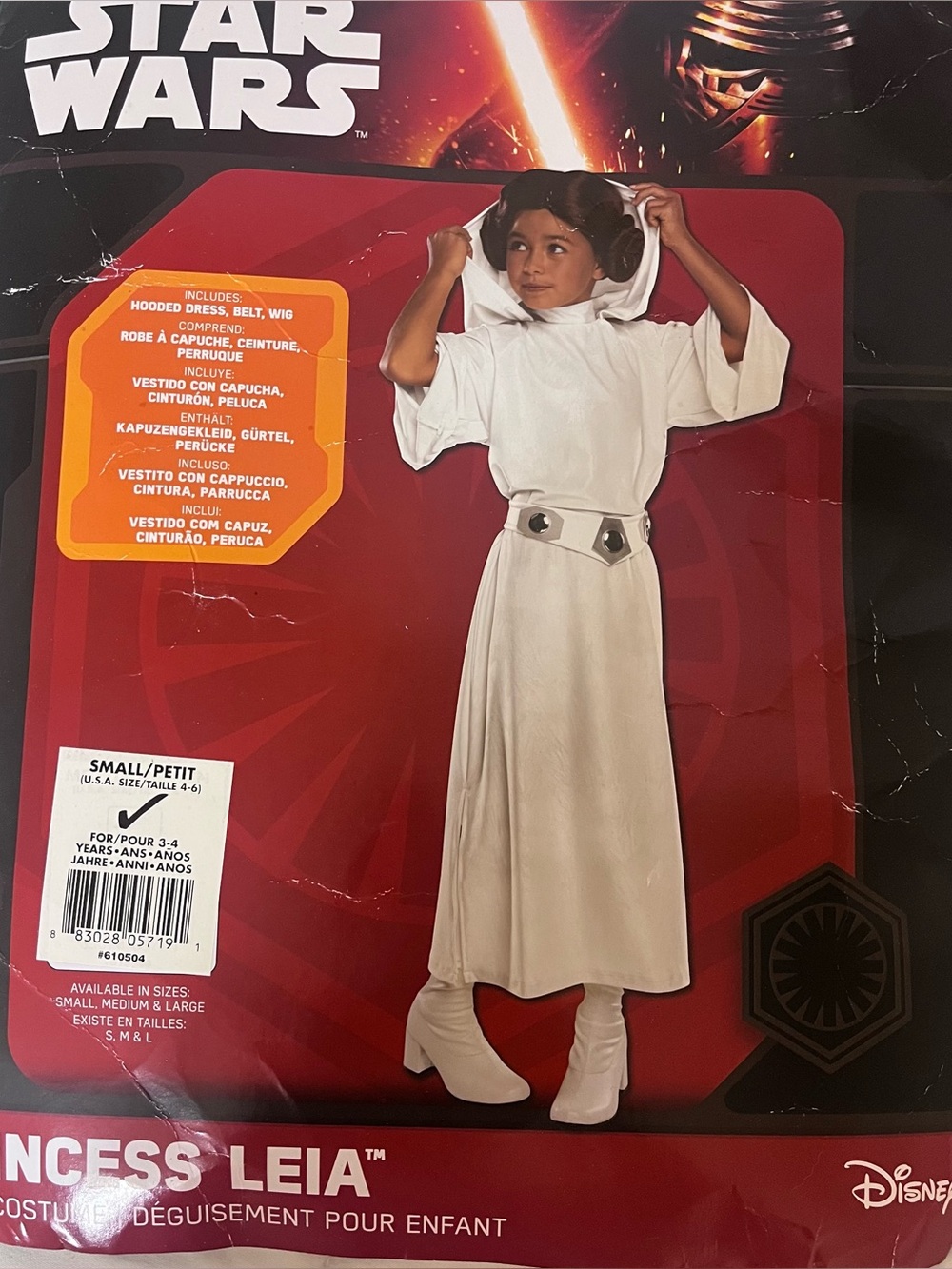 Disney Star Wars Princess Leia Child Costume and wig Size Small 4-6
